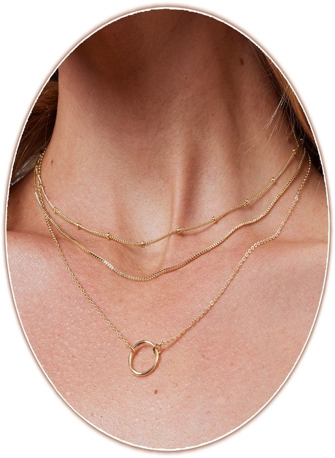 Partm Layered Gold Choker Necklace for Women Stackable Stacked Stacking Layering 14K Gold Plated Cute Dainty Round Circle Charm Small Beaded Satellite Chain Box Chain Choker Necklace for Girls - Image 1